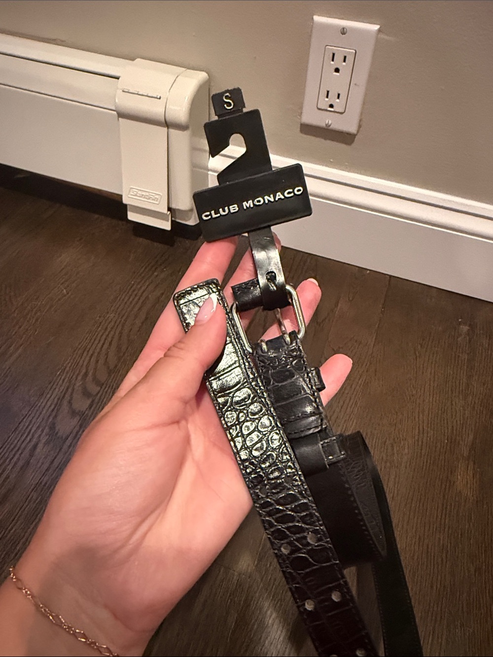 Club Monaco Black Croc-Embossed Leather Belt for Men